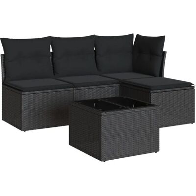 Conjunto de móveis de jardim VidaXL - Preto - Sofá, Mesa, Almofadas Conjunto de móveis de jardim VidaXL - Preto - Sofá, Mesa, Almofadas