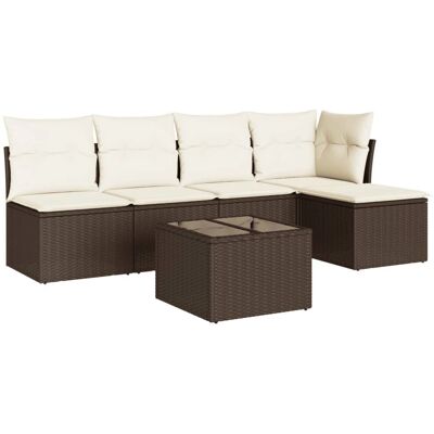 vidaXL 5-teiliges Garten-Sofagarnitur mit Kissen, Braun, Poly Rattan vidaXL 5-teiliges Garten-Sofagarnitur mit Kissen, Braun, Poly Rattan