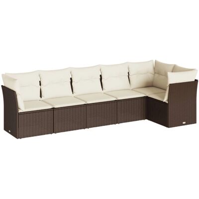 vidaXL 6-tlg. Garten-Sofagarnitur mit Kissen Poly Rattan Braun Creme - Außenmöbel vidaXL 6-tlg. Garten-Sofagarnitur mit Kissen Poly Rattan Braun Creme - Außenmöbel