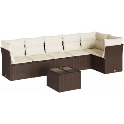 vidaXL Gartenmöbel-Set - Braun & Creme - 7-tlg. Sofa vidaXL Gartenmöbel-Set - Braun & Creme - 7-tlg. Sofa