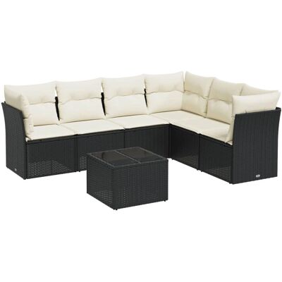 vidaXL 6-Tlg. Garten-Sofagarnitur Mit Kissen Poly Rattan Farbe: Schwarz und Creme M vidaXL 6-Tlg. Garten-Sofagarnitur Mit Kissen Poly Rattan Farbe: Schwarz und Creme M