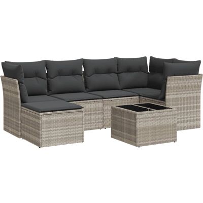 vidaXL 6-tlg. Garten-Sofagarnitur mit Kissen - Hellgrau, Poly Rattan vidaXL 6-tlg. Garten-Sofagarnitur mit Kissen - Hellgrau, Poly Rattan