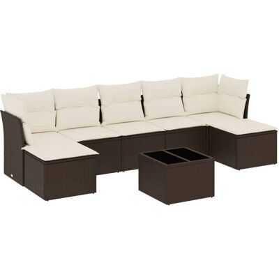 vidaXL 8-tlg. Garten-Sofagarnitur mit Kissen - Braun & Creme vidaXL 8-tlg. Garten-Sofagarnitur mit Kissen - Braun & Creme