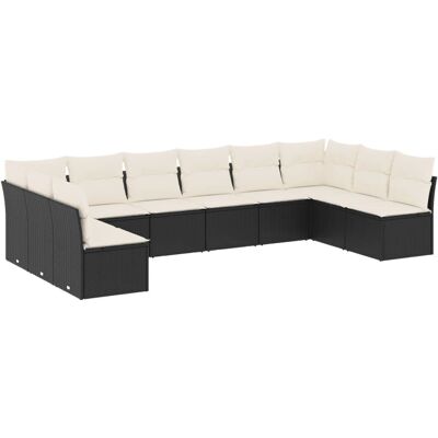 vidaXL 10-tlg. Garten-Sofagarnitur Mit Kissen Poly Rattan Schwarz vidaXL 10-tlg. Garten-Sofagarnitur Mit Kissen Poly Rattan Schwarz