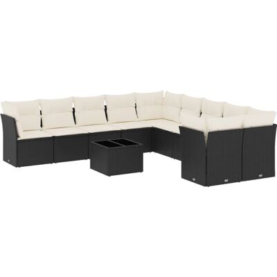 vidaXL 11-Tlg. Garten-Sofagarnitur Mit Kissen Beige Poly Rattan - Schwarz vidaXL 11-Tlg. Garten-Sofagarnitur Mit Kissen Beige Poly Rattan - Schwarz