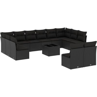 vidaXL Gartensofa-Set - Schwarz, Modular, Stauraum, Glasplatte vidaXL Gartensofa-Set - Schwarz, Modular, Stauraum, Glasplatte