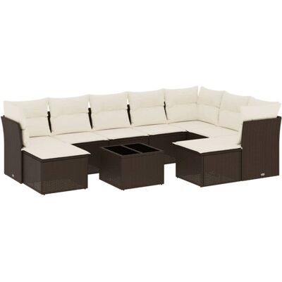vidaXL Gartenmöbel-Set - Braun & Creme - 10-tlg. Sofa mit Kissen vidaXL Gartenmöbel-Set - Braun & Creme - 10-tlg. Sofa mit Kissen