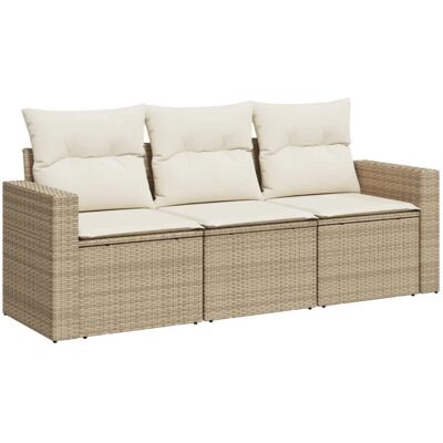 Conjunto de Sofás de Jardim com Almofadas - 3 Peças Bege Polirattan Conjunto de Sofás de Jardim com Almofadas - 3 Peças Bege Polirattan
