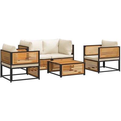 vidaXL 6-tlg. Garten-Sofagarnitur mit Kissen - Creme - Akazienholz vidaXL 6-tlg. Garten-Sofagarnitur mit Kissen - Creme - Akazienholz