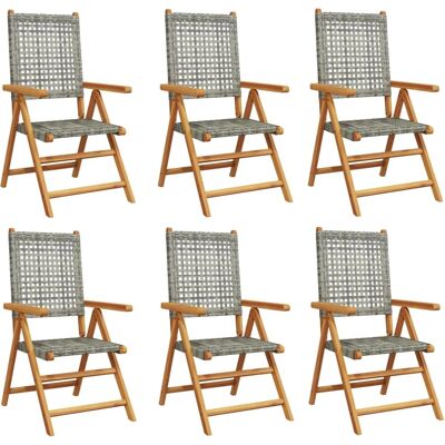 vidaXL Conjunto de 6 cadeiras de jardim cinza poli rattan madeira maciça vidaXL Conjunto de 6 cadeiras de jardim cinza poli rattan madeira maciça