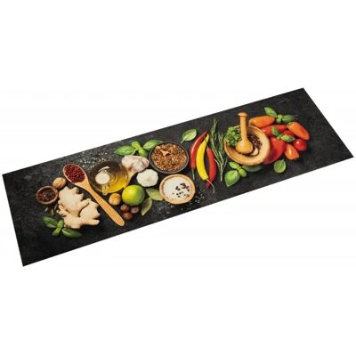 vidaXL Køkkenmåtte Krydderier Fløjl Sort 45x150 cm - Køkkenmåtte vidaXL Køkkenmåtte Krydderier Fløjl Sort 45x150 cm - Køkkenmåtte