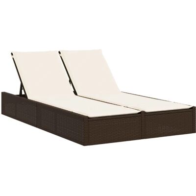 Chaise Longue Double Extérieure VidaXL - Poly Rotin, Acier, Crème & Blanc - Publicité Chaise Longue Double Extérieure VidaXL - Poly Rotin, Acier, Crème & Blanc - Publicité