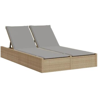 vidaXL Liege - 2 Personen - mit Kissen - Poly Rattan - Beige vidaXL Liege - 2 Personen - mit Kissen - Poly Rattan - Beige