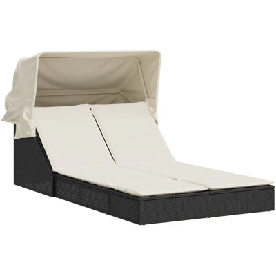 vidaXL Ligbed - 2-persoons - met luifel en kussens - zwart - Outdoor Chair Lounge vidaXL Ligbed - 2-persoons - met luifel en kussens - zwart - Outdoor Chair Lounge