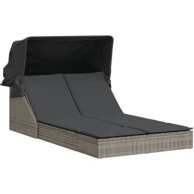 vidaXL Dubbele Loungestoel met Dak - Poly Rattan - Grijs vidaXL Dubbele Loungestoel met Dak - Poly Rattan - Grijs