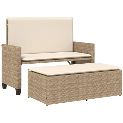 vidaXL Gartenbank Mit Kissen Und Hocker Beige Poly Rattan vidaXL Gartenbank Mit Kissen Und Hocker Beige Poly Rattan