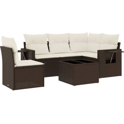 vidaXL 6-tlg. Garten-Sofagarnitur mit Kissen, Braun & Creme - Set vidaXL 6-tlg. Garten-Sofagarnitur mit Kissen, Braun & Creme - Set