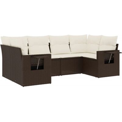vidaXL 6-Tlg. Garten-Sofagarnitur Mit Kissen Poly Rattan Braun vidaXL 6-Tlg. Garten-Sofagarnitur Mit Kissen Poly Rattan Braun