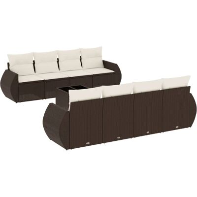 vidaXL 9-tlg. Garten-Sofagarnitur Mit Kissen Poly Rattan Braun und Creme vidaXL 9-tlg. Garten-Sofagarnitur Mit Kissen Poly Rattan Braun und Creme