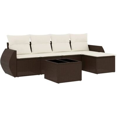 vidaXL 6-tlg. Garten-Sofagarnitur mit Kissen, Braun/Creme, Modular, Langlebig vidaXL 6-tlg. Garten-Sofagarnitur mit Kissen, Braun/Creme, Modular, Langlebig