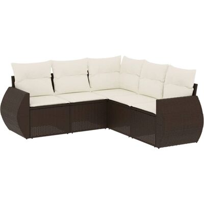 vidaXL 6-Tlg. Garten-Sofagarnitur Mit Kissen Schwarz Poly Rattan Farbe: Braun und Cre - Gartenmöbel-Set vidaXL 6-Tlg. Garten-Sofagarnitur Mit Kissen Schwarz Poly Rattan Farbe: Braun und Cre - Gartenmöbel-Set