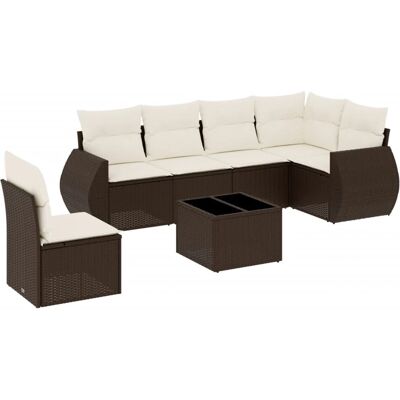 vidaXL 7-Tlg. Garten-Sofagarnitur Mit Kissen Poly Rattan Farbe: Braun und Creme Mod vidaXL 7-Tlg. Garten-Sofagarnitur Mit Kissen Poly Rattan Farbe: Braun und Creme Mod