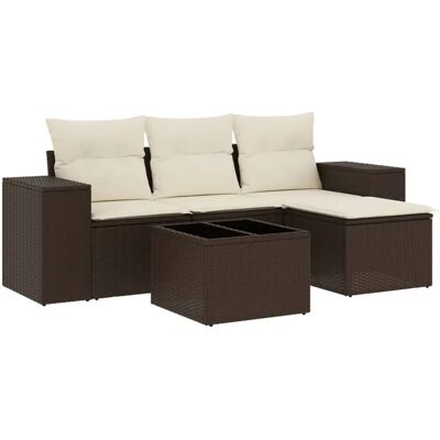 VidaXL Gartenbank-Set - Langlebiges PE-Rattan, Glasplatte, Braun VidaXL Gartenbank-Set - Langlebiges PE-Rattan, Glasplatte, Braun