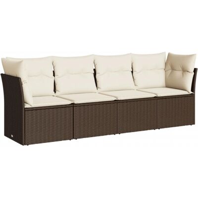 vidaXL 4-tlg. Garten-Sofagarnitur mit Kissen, Poly Rattan, Braun & Creme - Set vidaXL 4-tlg. Garten-Sofagarnitur mit Kissen, Poly Rattan, Braun & Creme - Set