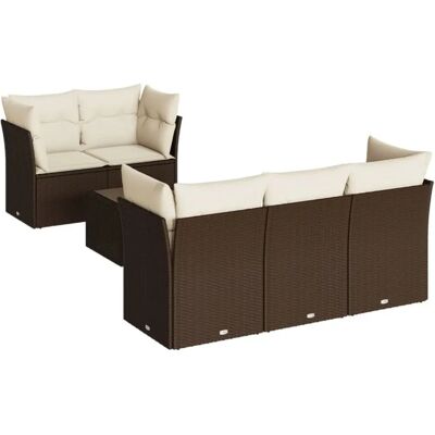 vidaXL 6-Tlg. Garten-Sofagarnitur Mit Kissen Poly Rattan Braun vidaXL 6-Tlg. Garten-Sofagarnitur Mit Kissen Poly Rattan Braun