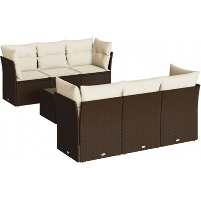 vidaXL 7-tlg. Garten-Sofagarnitur mit Kissen - Poly Rattan Beige vidaXL 7-tlg. Garten-Sofagarnitur mit Kissen - Poly Rattan Beige