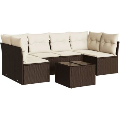 vidaXL 6-Tlg. Garten-Sofagarnitur Mit Kissen Poly Rattan Farbe: Braun und Creme Mod vidaXL 6-Tlg. Garten-Sofagarnitur Mit Kissen Poly Rattan Farbe: Braun und Creme Mod