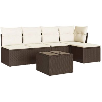 VidaXL Garten-Sofagarnitur - Braun und Creme - 6-teiliges Set VidaXL Garten-Sofagarnitur - Braun und Creme - 6-teiliges Set