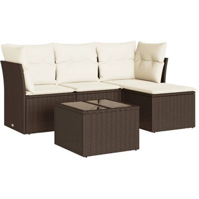 vidaXL 5-Tlg. Garten-Sofagarnitur Mit Kissen Poly Rattan Braun und Creme Mod vidaXL 5-Tlg. Garten-Sofagarnitur Mit Kissen Poly Rattan Braun und Creme Mod