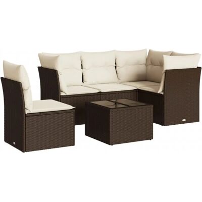 vidaXL 6-Tlg. Gartenmöbel-Set mit Kissen, Braun & Creme vidaXL 6-Tlg. Gartenmöbel-Set mit Kissen, Braun & Creme
