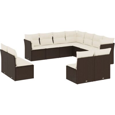 vidaXL Gartensofa-Set 11-tlg. Mit Kissen Beige Poly Rattan vidaXL Gartensofa-Set 11-tlg. Mit Kissen Beige Poly Rattan