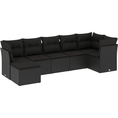 vidaXL Garten-Sofagarnitur 7-tlg. Schwarz - Beige Kissen vidaXL Garten-Sofagarnitur 7-tlg. Schwarz - Beige Kissen