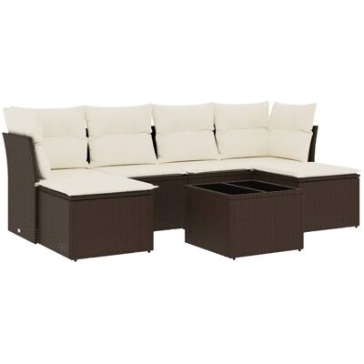 vidaXL 7-teiliges Garten-Sofagarnitur mit Kissen - Braun & Creme vidaXL 7-teiliges Garten-Sofagarnitur mit Kissen - Braun & Creme