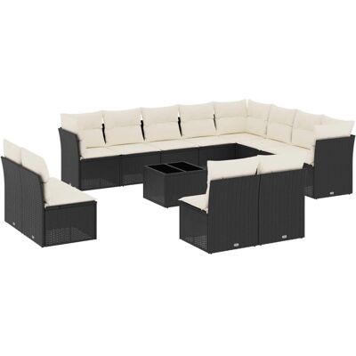 vidaXL 13-teilige Garten-Sofagarnitur - Schwarz & Creme vidaXL 13-teilige Garten-Sofagarnitur - Schwarz & Creme