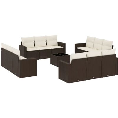 vidaXL Garten-Sofagarnitur - Braun und Creme - 12-tlg. mit Kissen vidaXL Garten-Sofagarnitur - Braun und Creme - 12-tlg. mit Kissen