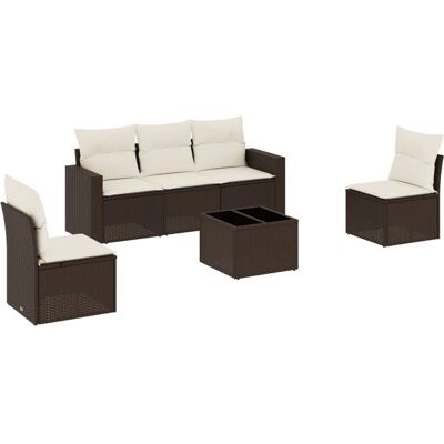 vidaXL 6-tlg. Garten-Sofagarnitur Mit Kissen Beige Poly Rattan vidaXL 6-tlg. Garten-Sofagarnitur Mit Kissen Beige Poly Rattan