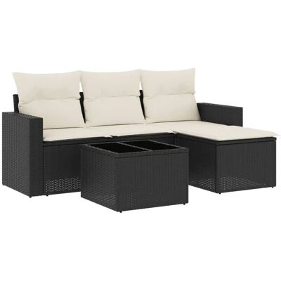 vidaXL Gartenmöbelset - 5-tlg. mit Kissen, Schwarz/Cre vidaXL Gartenmöbelset - 5-tlg. mit Kissen, Schwarz/Cre