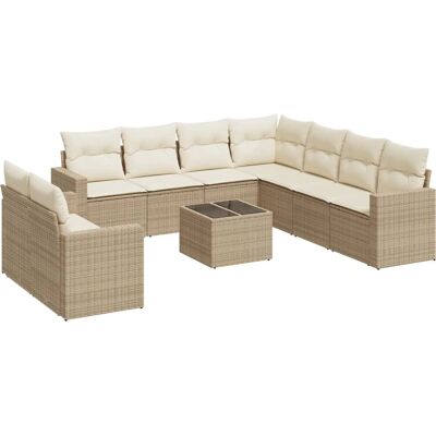 vidaXL 9-Tlg. Garten-Sofagarnitur Mit Kissen Beige Poly Rattan - Langlebiges Material, 9-teiliges Set vidaXL 9-Tlg. Garten-Sofagarnitur Mit Kissen Beige Poly Rattan - Langlebiges Material, 9-teiliges Set