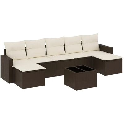 vidaXL 8-Tlg. Garten-Sofagarnitur mit Kissen, Poly Rattan, Braun/Creme vidaXL 8-Tlg. Garten-Sofagarnitur mit Kissen, Poly Rattan, Braun/Creme