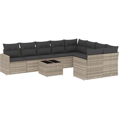 vidaXL 10-Tlg. Garten-Sofagarnitur mit Kissen - Langlebiges PE-Rattan, Waschbare Kissen, Glastisch, Modulares Design vidaXL 10-Tlg. Garten-Sofagarnitur mit Kissen - Langlebiges PE-Rattan, Waschbare Kissen, Glastisch, Modulares Design