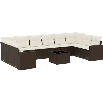 vidaXL 11-tlg. Garten-Sofagarnitur Mit Kissen Beige Poly Rattan Farbe: Braun und Crem vidaXL 11-tlg. Garten-Sofagarnitur Mit Kissen Beige Poly Rattan Farbe: Braun und Crem
