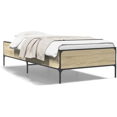 vidaXL Sonoma Eiche Bettgestell - Robuster Holz- und Metallrahmen - 75x190 cm - Bett vidaXL Sonoma Eiche Bettgestell - Robuster Holz- und Metallrahmen - 75x190 cm - Bett
