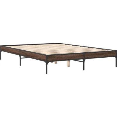 vidaXL Bruine Eiken Bedframe 150x200 cm - Metalen Onderstel vidaXL Bruine Eiken Bedframe 150x200 cm - Metalen Onderstel