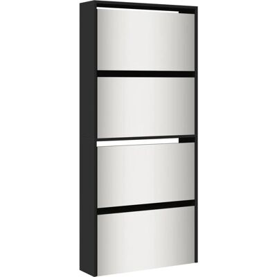 vidaXL 4-laagse schoenenkast met spiegel - Zwart vidaXL 4-laagse schoenenkast met spiegel - Zwart