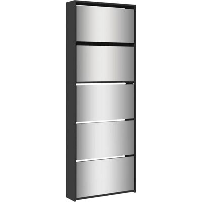 vidaXL Schuhschrank 5-stufig Spiegel 63x17x169,5cm Rack Organizer Eiche/Weiß - Schuhschrank vidaXL Schuhschrank 5-stufig Spiegel 63x17x169,5cm Rack Organizer Eiche/Weiß - Schuhschrank