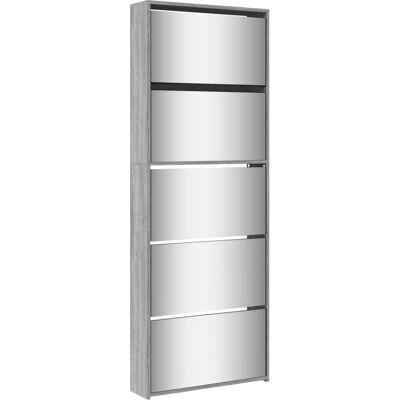 vidaXL Schoenenkast Grijs Sonoma 5-laags Spiegel 63x17x169,5 cm - Schoenenkast vidaXL Schoenenkast Grijs Sonoma 5-laags Spiegel 63x17x169,5 cm - Schoenenkast